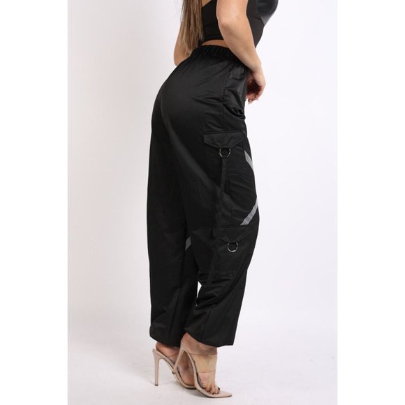 Women's Windbreaker Jogger Pants With Reflective Detail Zipper Cargo Pocket Comf - Picture 5 of 8